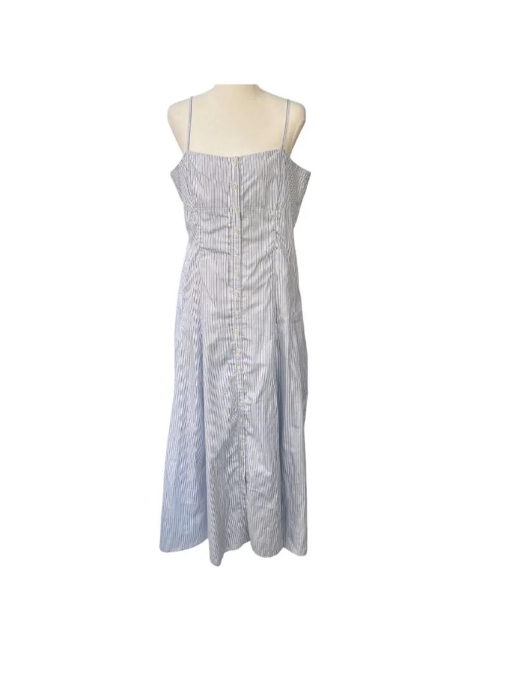 J. Crew Button Front Sleeveless Cotton Poplin Dress in Stripe White and Blue 14